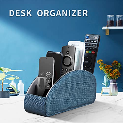 Remote Control Holder Leather TV Remote Caddy for Table, 5 Compartments Nightstand Organizer for Bedroom Accessories/Bedside Remotes/Media Controllers/Office Supplies, Decorations for Living Room - color: Blue, size: Small