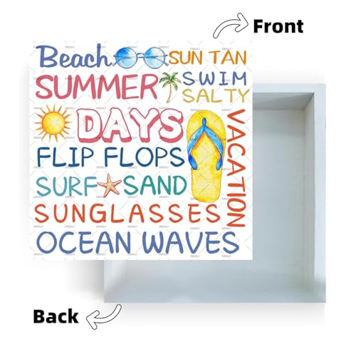 Summer Room Decor, EMOHAT Summer Days Rustic Wood Box Signs Blocks, Beach House Decor Home Farmhouse Shelf Table Wood Sign Plaque 5.1x5.1 inch - color: Summer Days
