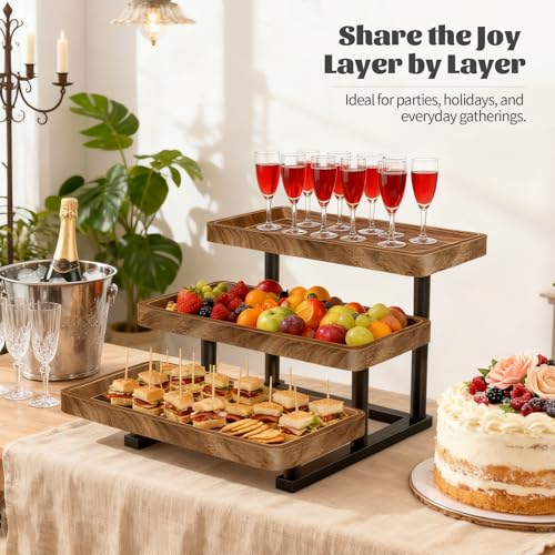 Serving Tray for Party, 3 Tier Cupcake Stand Tiered Tray Stand Large Serving Platter for Serving Food Dessert Table Display Set Reusable Trays for Candy, Veggie, Fruit, Snack - size: 15.8" x 12" x 11.8"