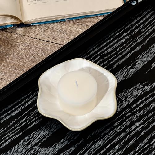 Koythin 2-Piece Ceramic Candle Holder, Aesthetics Candlestick Holders for Tea Lights, Lotus Leaf Shape Candle Stand for Mantle Table, Adorable Vintage Decor for Weddings Dining (Milky White) - color: Milky White