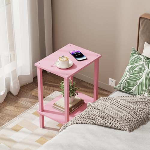 TUTOTAK End Table, Side Table, Nightstand, 2-Tier Storage Shelf, Sofa Side Table for Small Space, Living Room, Bed Room Pink TB01BP034 - color: Pink
