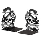 Peacoblue Metal Bookends for Shelves, Modern Decorative Heavy Duty Study Book Support Stoppers for Office, Desk, Shelf, Room 5.3"x4.3"x6.7" Cast Iron Simple Tall Bookends, 1 Pair (Skulls and Snakes) - style: Skulls and Snakes