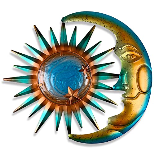 LIFFY Sun Metal Outdoor Wall Decor - 3D Sun Moon Metal Wall Sculpture - Hanging Decoration Gift Ideal for Celestial Decor Home Accent, Bedroom, Garden, Patio, Farmhouse - Lively and Vibrant - color: Sun and Moon