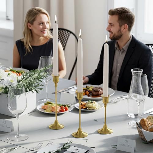 NLBTW Set of 6 Brass Gold Candle Holders for Taper, Vintage Candlestick Holder Decorative Metal Candle Sticks Home Decor Centerpieces for Table Mantel Festive Decorations - color: Brass Gold, size: 2 sets (6 pcs)