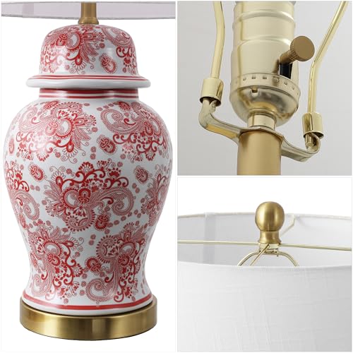 JONATHAN Y 29.5" Red/White Ceramic Table Lamp for Living Room and Office, White Linen Drum Shade, Traditional Chinoiserie Ginger Jar Lamp, LED Bulb Included (JYL3008C) - color: Red/White