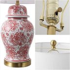 JONATHAN Y 29.5" Red/White Ceramic Table Lamp for Living Room and Office, White Linen Drum Shade, Traditional Chinoiserie Ginger Jar Lamp, LED Bulb Included (JYL3008C) - color: Red/White