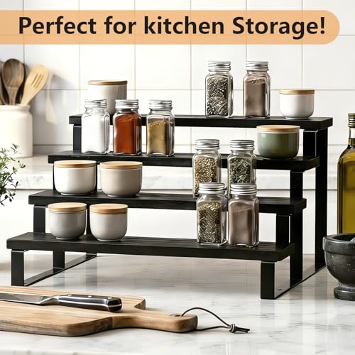 Thyle 4 Pack 13.8" Wood Tiered Display Stand 4 Tier Wooden Cupcake Display Riser Wedding Cupcake Shelf Cologne Stand for Men Vendor Booth Organizer Shelf for Wedding Bridal Shower Graduation Party