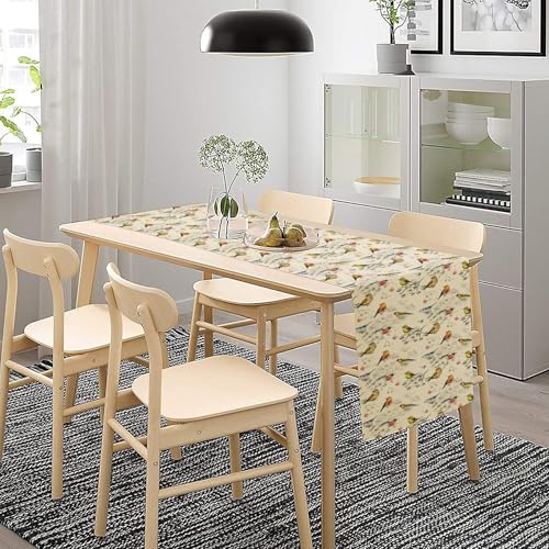 Retro Birds Floral Table Runner Colorful Cartoon Nature Birds Branches Printed Design Kitchen Dining Table Decoration for Home Party Decor Table Runners 13x36in - color: Beige-yellow, size: 13x36in