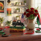 Smile Juneteenth Freedom Truck Wooden Desktop Decor - 4 Piece African American Black Pride Table Signs - Home Office Shelf Accents - Black History Month Gifts for Men, Women - style: Juneteenth