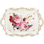 DEAYOU 3-Pack Melamine Serving Tray, Stackable Food Tray with Handles for Eating, Unbreakable Large Serving Platter with Floral Print for Gift, Party, Decor, Home, Restaurant, 16"L x 11"W, Rectangle