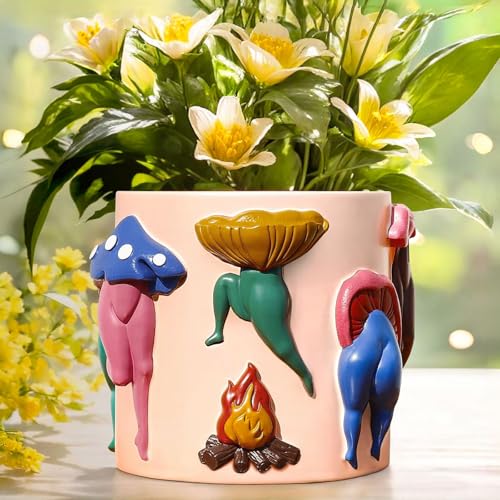 GUGUGO Unique Mushroom Lady Body Plant Pots, Cute Quirky Garden Planters, Boho Funky Eclectic Home Decor, Mushroom Lady Butt Flower Pots, Succulent Planter, Modern Aesthetic for Decorating, Pale Pink - color: Pale Pink, size: 5Inch