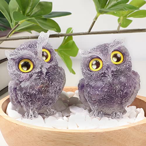 mookaitedecor Amethyst Owl Statue Sculpture Stone, Carved Animals Night Owl Figurine Crystal Ornament for Desktop Office Home Decor - color: Purple, size: 2.36 inch