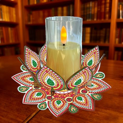 DIY Diamond Art Painting Candlestick Holders 5.71in Mandala Flower Shape Desk Candle Tray Tabletop Ornaments for Wedding Ramadan Party Home Table Centerpiece-Mandala10 - color: Mandala10