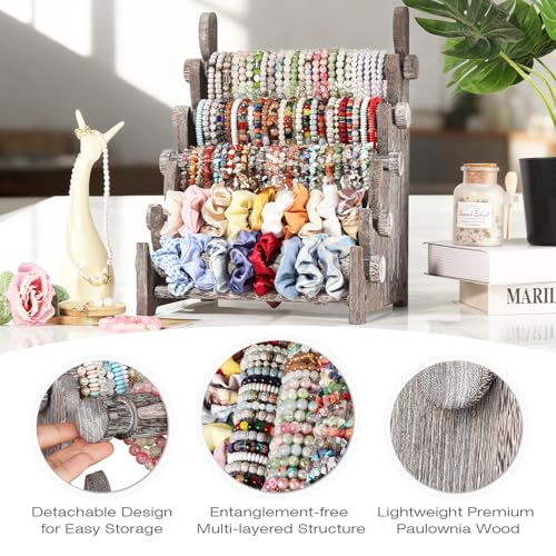 TOPNEW 5 Tier Wooden Bracelet Holder,Scrunchie Bangle Watch Necklace Display Storage Jewelry Holder Stand Display Organizer,Antique White - color: 5 Tier Antique White