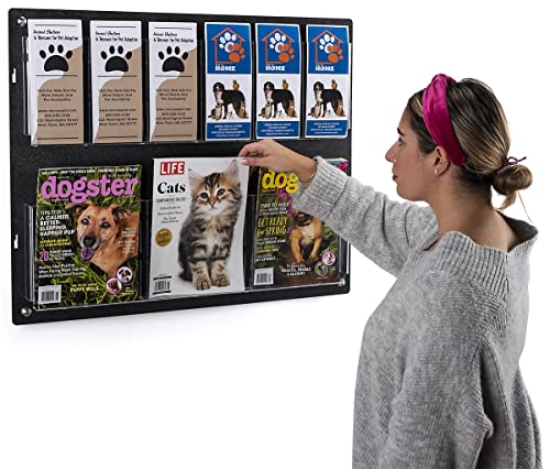 Displays2go Tiered Brochure Rack for Wall, 6-12 Adjustable Pockets, Frameless Acrylic - Black (2RP6BLK) - color: Black, size: 6 Pockets