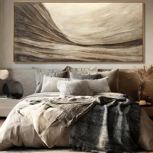 WINKAILIN Textured Abstract Landscape Canvas Wall Art in Brown and Gold Modern Minimalist Flowing Line Artwork for Living Room Bedroom Office Wall Decor 40x88 Inch - color: Brown and Gold, size: 88"L x 40"W