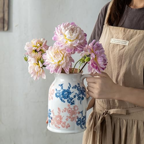Pink Blue and White Pitcher Vase, 8 Inch Vintage Chinoiserie Ceramic Flower Vase, Rustic Retro Ice Cracked Antique Porcelain Vases for Home Farmhouse Table Centerpieces Shelf Decor ﻿ - color: Pink & Blue, size: Pitcher