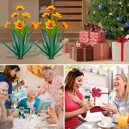 Homight Metal Agave Plant Outdoor Decoration Outdoor Garden Decoration Daffodils Flowers Mexican Yard Art Daffodils Flowers Decorative Garden Gift (3 Big Orange Daffodil) - color: 3 Big Orange Daffodil