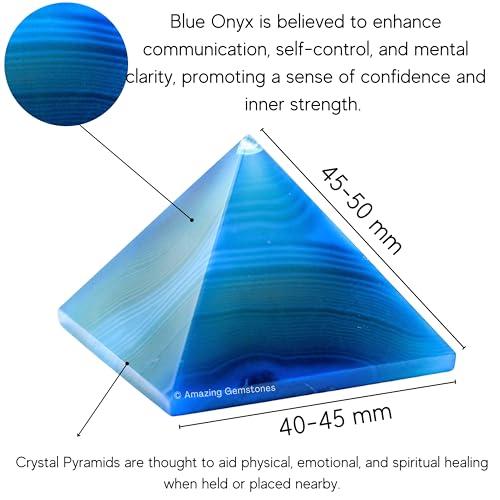 Amazing Gemstone Blue Onyx Pyramid Crystal Healing Stones - 2" Great Pyramid Figurine of Natural Stone Pyramid for Meditation, Reiki, Chakra Balancing and Crystal Pyramids Grid - color: Blue Onyx