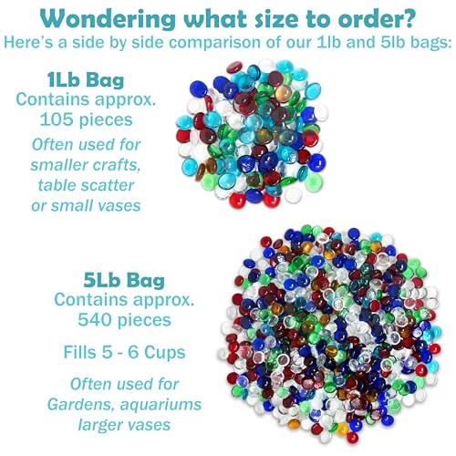 Galashield Flat Glass Marbles for Vases Multi Mix Glass Gems Beads Pebbles Vase Filler (5 LBS, Approx. 540 PCS) - color: Multi Mix, size: 5 LBS