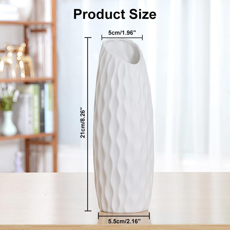 Plastic White Vase, 8.2 inch Nordic Modern Boho Style Vases for Home Decor, Living Room, Table, Gifts Women Mom