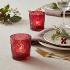 12 Pack Patented Sun Moon Star Embossed Glass Tea Light Candle Holders - Unique Votive Candle Holders for Wedding, Party, and Table Centerpieces (Wildberry Red) - color: Wildberry Red
