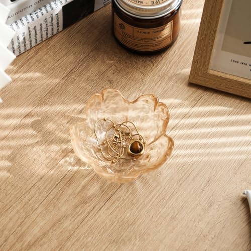 Gifts for Women Amber Flower Jewelry Ring Dish Tray,Decorative Glass Trinket Dish,Room Decor Aesthetic, Modern Accent Tray for Vanity Friendship Christmas Birthday Gifts for Women(Amber) - color: Amber