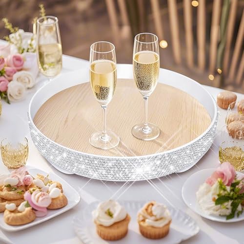 Bling Decorative Tray for Coffee Table，Glitter Round Tray Decor Coffee Table Decor Table Trays Decorative，Shiny Perfume Organizer Dresser Perfume Tray (Round - 9“) - size: 9"