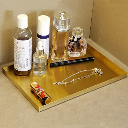 FREELOVE Gold Tray for Bathroom Vanity Brass Decor, Small Candle Holder, Rectangle Soap Dish, Brushed Square Plate, Coffee Table Toilet Back Modern Antique, 8''X12'' - size: 11.9" x 8" x 0.6"