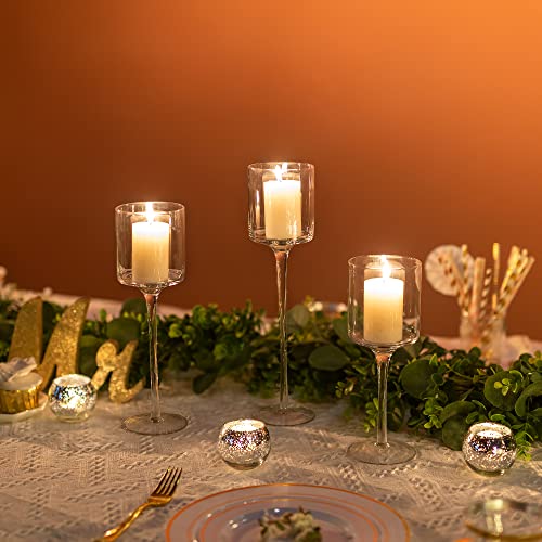Nuptio 1 Set Tealight Candle Holder Tall Glass Candle Holder for Floating Candles, Glass Candle Holders for Pillar Candles, Tall Candle Holders for Table Centerpiece Home Party Wedding Table Decor - size: 9.8" & 11.8" &13.8" H - 1 set
