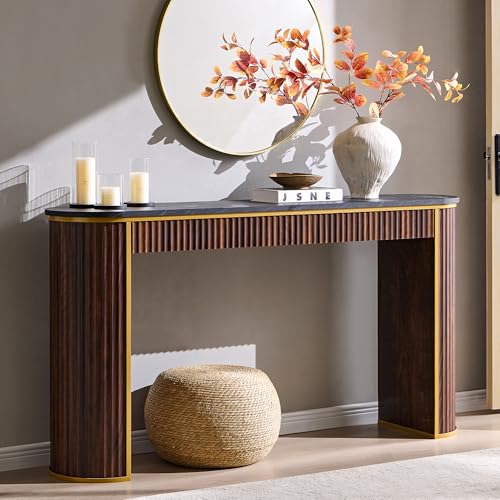 OKD Modern Fluted Console Table, 63" Long Narrow Entryway & Sofa Tables for Hallway, Tall Accent Table Behind Couch for Foyer Living Room, Dark Walnut - color: Dark Walnut