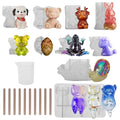 CUTEPLAN 21Pcs 3D Silicone Resin Casting Mold Kits - Includes 12 Animal Molds, 1 Measurement Cup & 10 Wood Sticks - for Figurines & Crafts DIY Projects