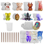 CUTEPLAN 21Pcs 3D Silicone Resin Casting Mold Kits - Includes 12 Animal Molds, 1 Measurement Cup & 10 Wood Sticks - for Figurines & Crafts DIY Projects