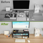 TEAMIX 2 Tiers Wooden Desktop Monitor Stand Riser 20 Inch Printer Stand with Double Storage Small TV Riser Laptop Keyboard Holder Business Desk Organizer Shelf Black Bookshelf - color: Black