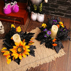 Halloween Candle Rings Wreath Fall Candle Rings Artificial Leaves Wreaths for Halloween Party Decorations 2 Pack Rose Skull Black Wreaths for Home Art Decor