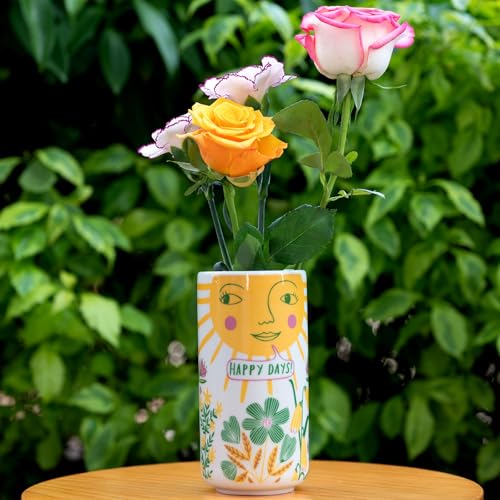 Tnstbiee Cute Medium Ceramic Flower Vase - Colorful Boho Decor with Unique Abstract Round Design for Weddings, Mother's Day, and Friends - Ideal for Displaying Flowers or Pens - color: Sun Vase