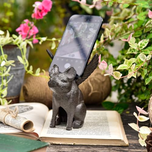 Sungmor Cast Iron Flying Pig Statue, Whimsical Sitting Pig Garden Decorative Statue, Rustic Black Brown Home Office Desk Paperweight Doorstop, Cute Collectible Figurine Bookshelf Ornament - color: Flying Pig