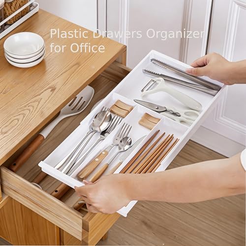 Plastic Drawers Organizer for Office Bathroom Bedroom Kitchen Desk - 1 Layers More White Storage Tray - Expandable 11.4-18.1 Inches (SHALLOW 1") - size: SHALLOW 1"