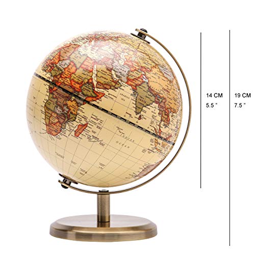 Annova Antique Globe Dia 5.5-inch / 14CM - Educational/Geographic/Modern Desktop Decoration - Stainless Steel Arc and Base - for School, Home, and Office (Antique 5.5“) (Brown-1) - color: Brown-1 5.5Inch