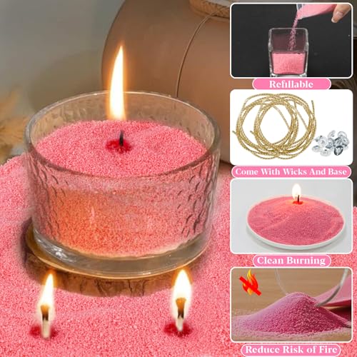 Sukh Pink Candle Sand Wax with Wicks and Wick Tabs- 450g DIY Pearled Candle Wax, Refillable Pearled Sand Candles with Wicks, for Valentine's Day, Wedding, Dating - color: Pink Red