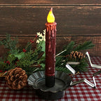 CVHOMEDECO. Real Wax Hand Dipped Battery Operated LED Timer Taper Candles Country Primitive Flameless Lights Décor, 6-3/4 Inch, Burgundy, 3 PCS in a Package - color: Burgundy 3 PCS