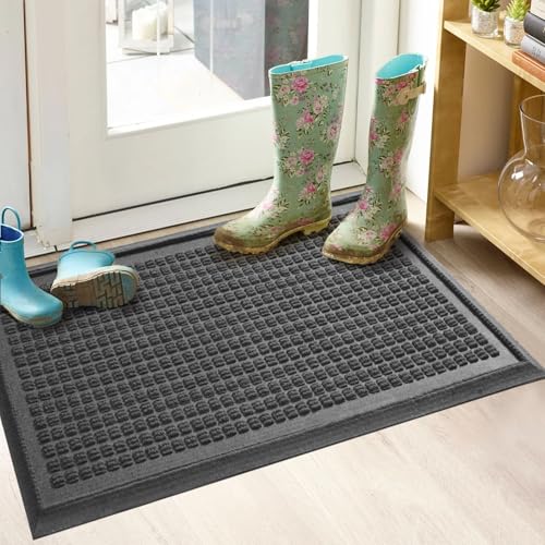 HIYARD Boot Tray for Entryway, Non-Slip Shoe Tray Drying Mat, Waterproof Boot Mat for Muddy Boots, Heavy Duty Shoe Storage Trays, Indoor/Outdoor Use, 16x30 inches, Grey - color: Grey, size: 16" x 30"