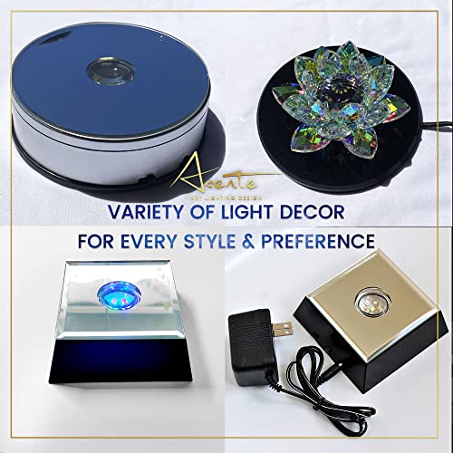 6 LED Light Pedestal - Rectangular Satin Matte Black Lacquer White Light Stand Base for 3D Art Glass, Room Decor and Gemstones and Crystals - AC/USB Adapter Powered (Black)