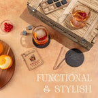 Mixology & Craft Whiskey Gift Set - Includes 2 Lead-Free Crystal Glasses, 8 Granite Chilling Stones, 2 Slate Coasters, Metal Tongs & Recipe Cards with a Wooden Army Crate Box - size: Army Crate
