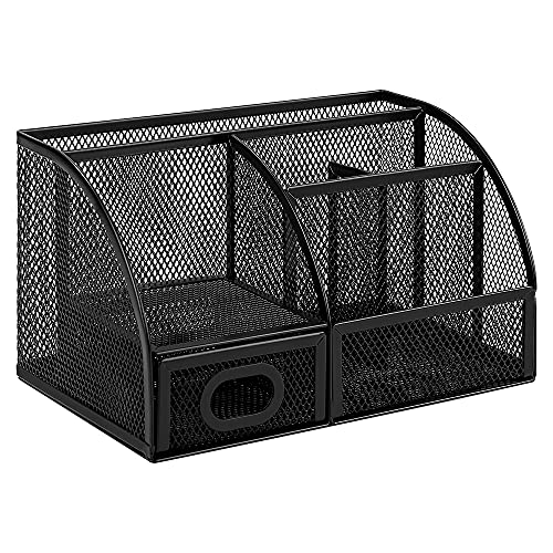 Amazon Basics Pen Holder and Desk Organizer, Office Supplies Storage Caddy, 9.1" x 5.9" x 5.5", Black - style: Pen Holder Organizer