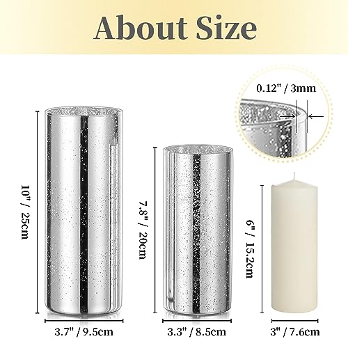 Glass Cylinder Vases Set of 12, Hewory Glittery Silver Vase for Centerpieces, Glass Hurricane Candle Holders for Pillar Floating Candle, Round Tall Vase for Wedding Anniversary Events Home Table Decor - color: Silver