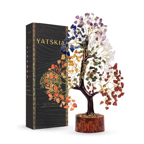 YATSKIA Chakra Crystal Tree - Handmade Healing Crystal Trees with 7 Chakra Stones | Tree of Life for Meditation | Feng Shui | Birthday Gift for Woman | Gifts for Women | Home Decor | Office Decor - color: Seven Chakra (Golden Wire)