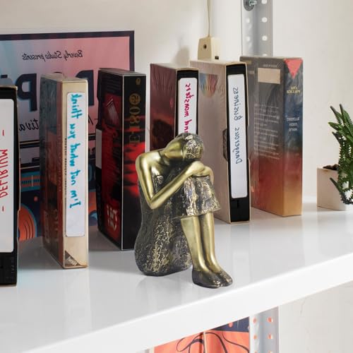 Pigort Rustic Gold Thinker Statue Abstract Sculpture - Collectible Woman Figurine Art Home Office Bookshelf Decorative Objects Desktop Decor for Women, 4.6 x 3.7 x 2.6 inches