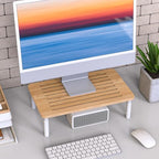 Bamboo Monitor Stand Riser, 4 Adjustable Height, Laptop Stand with Airflow Vents, Desk Organizer for Computer, PC, Printer (Natural)