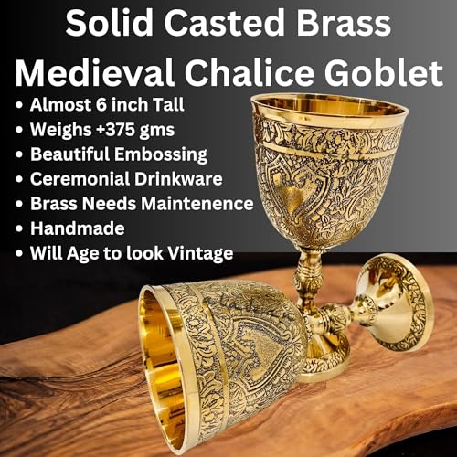 ALADEAN Vintage Chalice Medieval Goblet | 1x Solid Brass 6" Royal Wine Glass Cups 7oz - Renaissance Gifts Wedding Anniversary Novelty Ceremonial Drinkware Pack of 1pc (Roman Chalice) - style: Roman Chalice